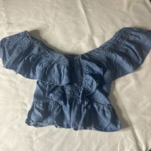 Blashe Denim Off The Shoulder Butterfly Collar Cropped Blouse-S Country Cottage